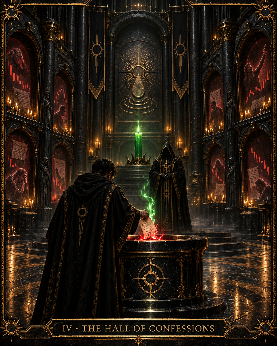 A pilgrim surrendering a written confession before the High Priest